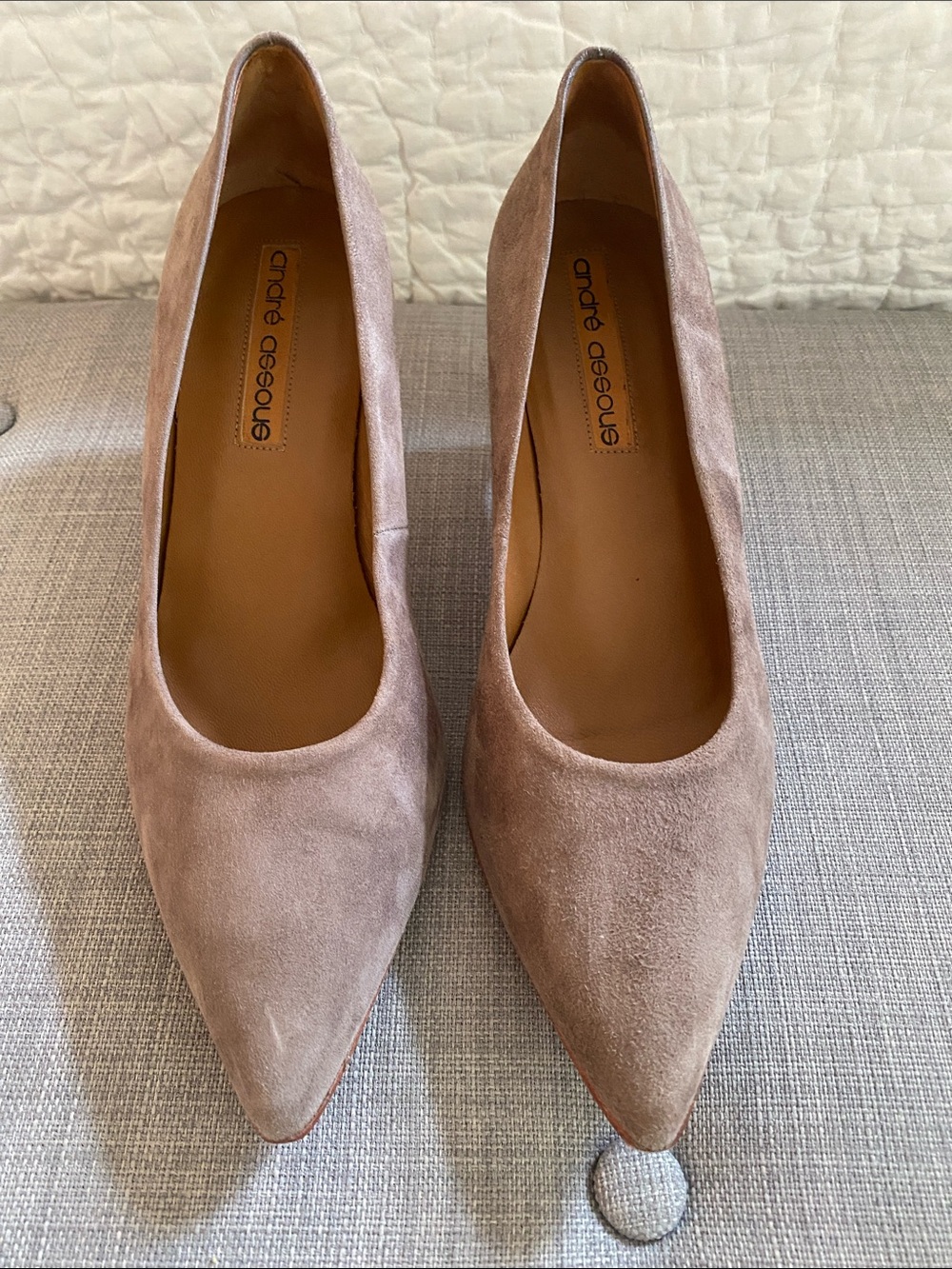 Andre Assous Taupe Suede Pointed-Toe Pumps
